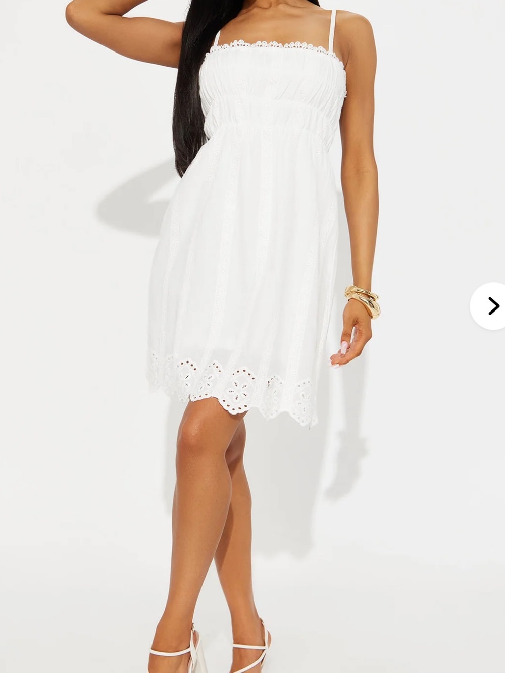 White Eyelet Spaghetti-Strap Mini Dress